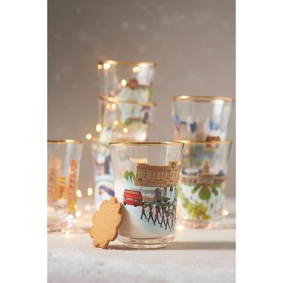 Anthropologie Holiday In The City Juice Glass Drinking Glasses 2024 Full Set - Picture 1 of 16